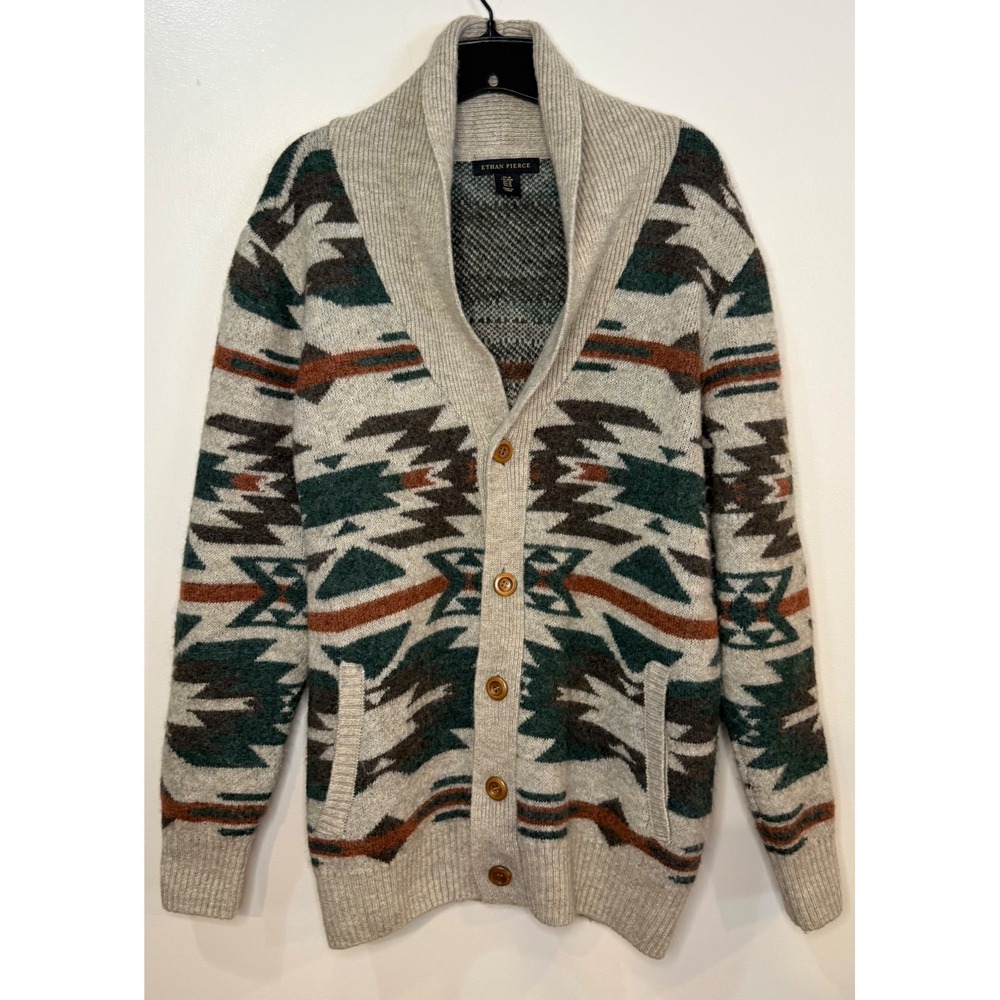 Ethan‎ Pierce Mens Southwestern Shawl Collar Cardigan Sweater Wool Blend Size M